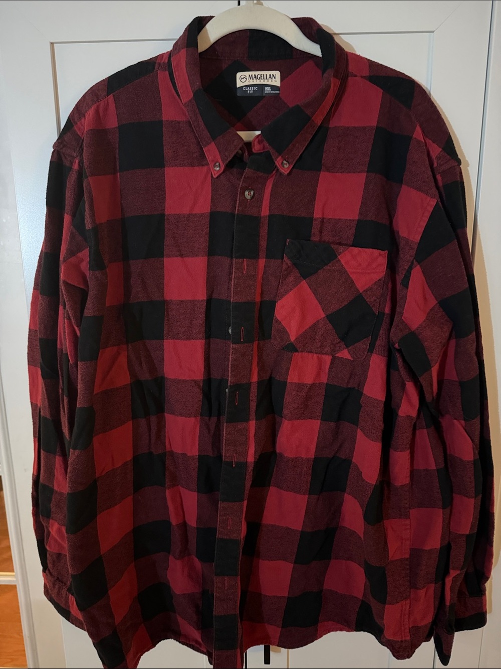 Magellan Outdoors Red and Black Buffalo Plaid Flannel Button-Up Shirt